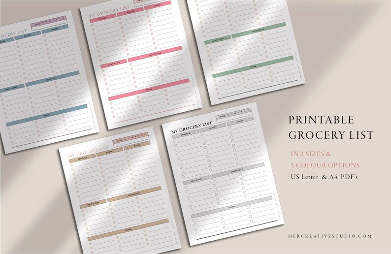 Grocery List Printable Food Shopping List Meat & Dairy Grocery Food