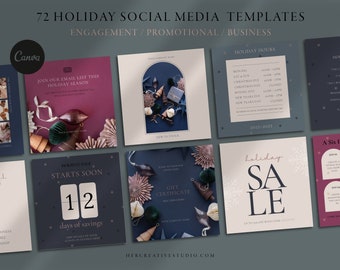 72 Holiday Social Media Templates | Holiday Canva Templates | Stories Template | Stock Images | Christmas Templates | Content Creation