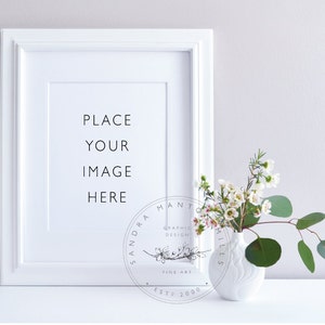 Styled Photography | White Frame and vase with greenery to Display Prints | Product Photography