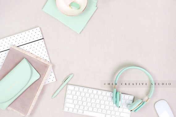 Styled Stock Photograph Desk Accessories Flat Lay Mint Etsy