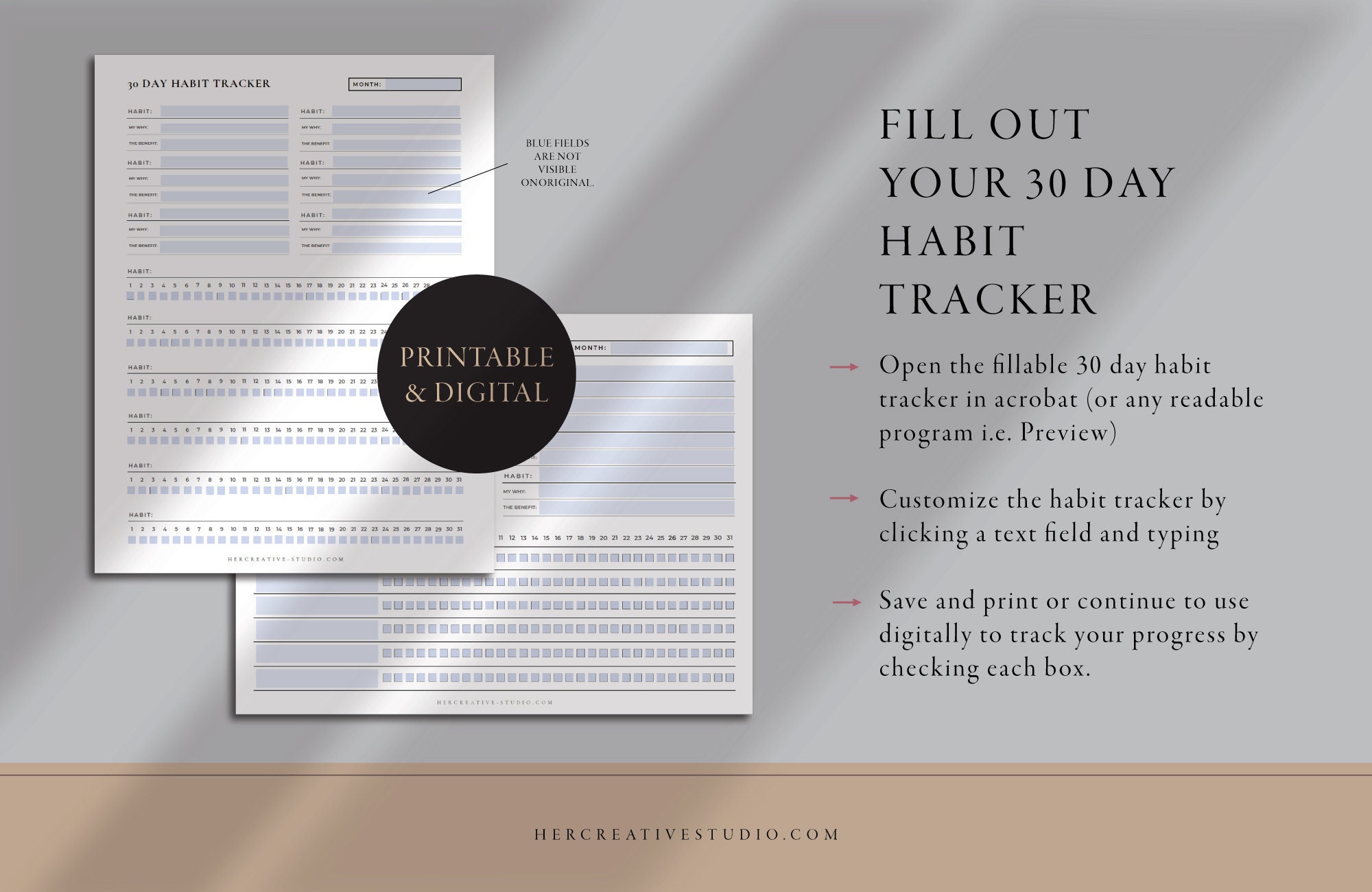 30 Day Habit Tracker Printable: Fillable A4, US Letter (digital ...