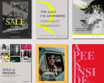 Mallar för sociala medier, 75 Canva-mallar, ljusa färger, digital nedladdning