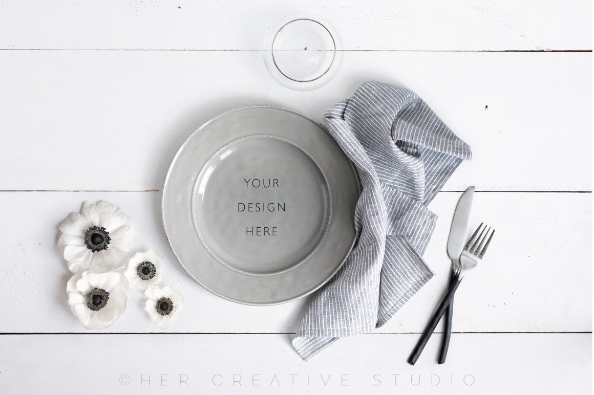 Styled Stock Photography Dinner Plate Setting Mockup for Etsy