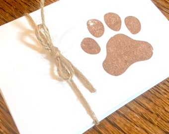 Dog Paw Print Blank Cards, Set of 5, folded, includes envelopes, hand stamped and ready to give perfect for gift baskets, stockings