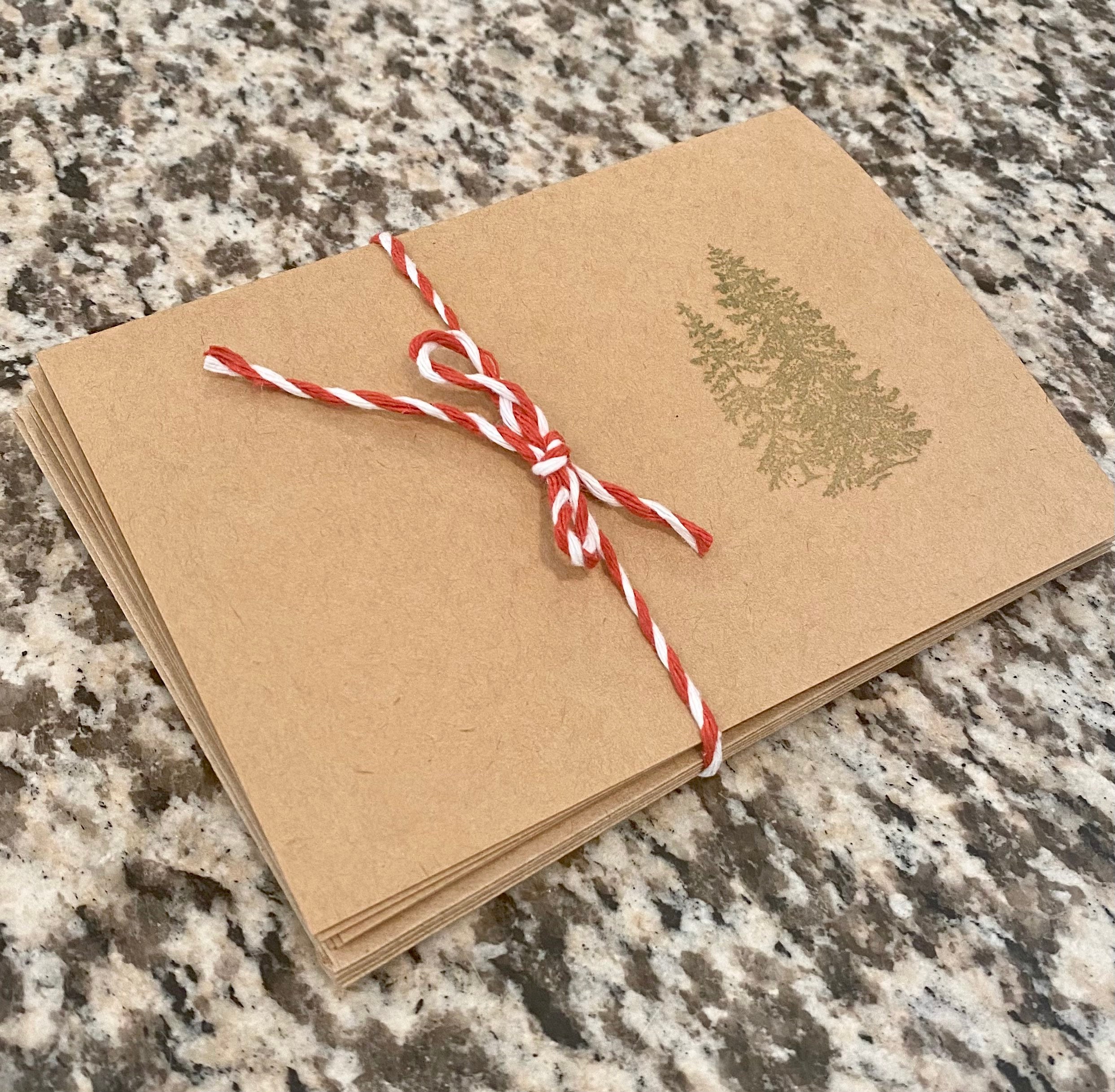 Pine Tree Holiday Card Set, Hand Stamped Kraft Cards - Etsy