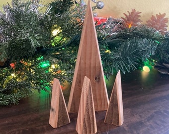 Four Small Wood Trees or Mountains, made from Repurposed Pallet, ideal for Minimalist Holiday Decor or Modern Farmhouse Mantles