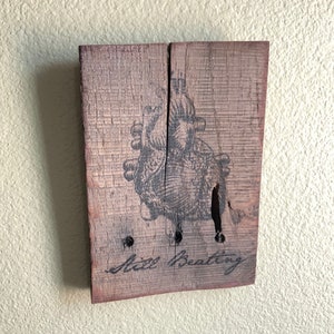 Anatomical Heart Handmade Wall Art, perfect gift for recovery or healing, made with upcycled pallet wood and transfer ink, one of a kind