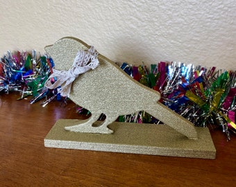 Gold Holiday Bird Decoration, add some sparkle and shine to your mantle or display, perfect gift for bird lovers