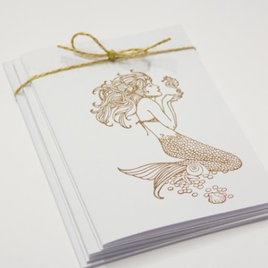 Cartes vierges sirène, pliées et attachées, ensemble de 5 estampillées à la main et parfaites pour les cadeaux d'enseignant ou les farceurs de bas, comprend des enveloppes