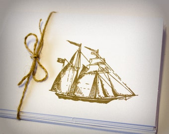 Clipper Ship Blank Cards, Folded, Set of 5, gift for sailors, pirate fans, men, history buffs or teachers, with envelopes, stocking stuffer