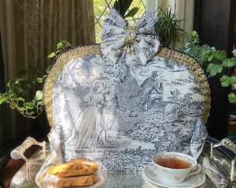 Dunkelblau Toile de Jouy French Country Teewärmer, Blauwe Toile de Jouy Theemuts, Couvre-Théiere de Toile de Jouy