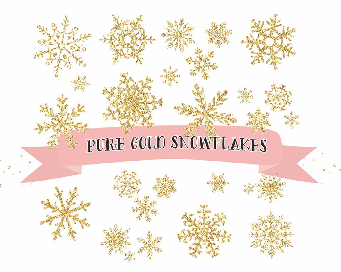 Gold Snowflake clipart gold glitter Snowflakes Clipart Etsy