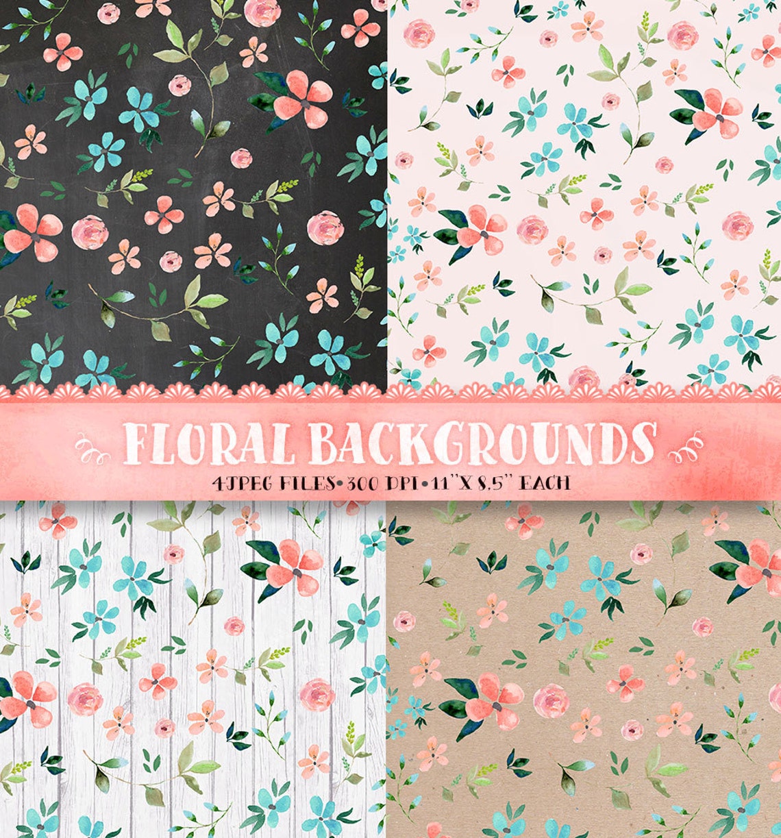 Floral Backgrounds Floral Digital Paper Floral Digital Etsy