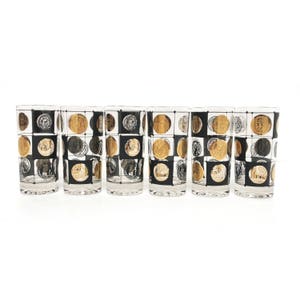 Conjunto de mediados de siglo de gafas de moneda en oro y negro