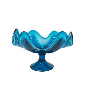 Mid Century Footed Blue Pulled Bowl