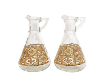 Mid Century Oil & Vinegar Set with Gold Motif