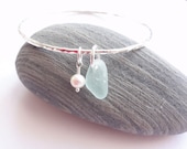 Eco Scottish Sea Glass Sterling Silver Bangle Handmade Recycled Silver made to your size Surf Tumbled Sea Glass from Scotland Celtic