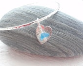 Eco Scottish Sea Glass Sterling Silver Heart Bangle Handmade Recycled Silver Made to your size Surf Tumbled Sea Glass from Scotland