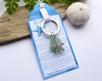 Scottish Sea Glass & Crystal Starfish Key Ring // Bag Charm - Key Chain // Genuine Sea Glass from Ayrshire Scotland // Making a Difference