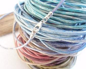 2mm Distressed Leather Necklace // Sterling Silver Clasp // Choose Colour and Length // Leather Jewellery // Soft Antique Leather