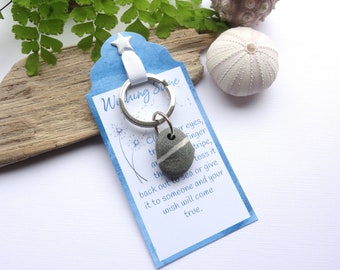 Scottish Wishing Stone Keyring // Key Chain // Bag Charm // Beach Pebble Wishing Stone // Celtic Shore Friendship Stone // Ayrshire Scotland