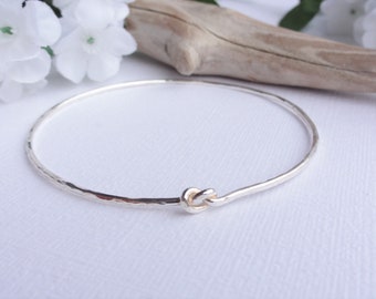 Delicate Eco Sterling Silver Bangle with Knot // Recycled Silver Tie the Knot,  Wedding, Friendship, Eternity Knotted Bangle // Celtic Shore