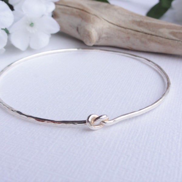 Delicate Eco Sterling Silver Bangle with Knot // Recycled Silver Tie the Knot,  Wedding, Friendship, Eternity Knotted Bangle // Celtic Shore