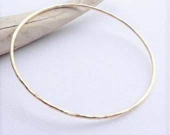 Gold Bangle // Yellow Gold Filled Stacking Skinny Bangle //  Handmade Hammered 14ct Bangle // Handcrafted in Scotland // Celtic Shore