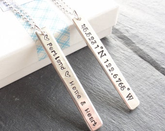 Coordinate and Phrase Double Sided Necklace - Latitude and Longitude Jewelry