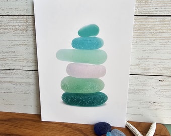 Sea Glass Note - Postcard // Stacked Sea Glass Luxury Beach - Nautical Note Cards // Ocean Inspirational Prints