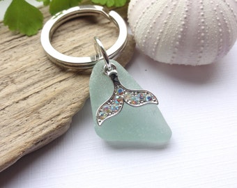 Crystal Mermaids/Whale Tail Scottish Sea Glass Key Ring // Bag Charm // Key Chain // Genuine Surf Tumbled Sea Glass from AYRSHIRE Scotland