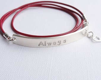 Eco Sterling Silver & Leather Wrap Bracelet with Heart // CHOOSE Leather Colour // Personalised - Recycled Silver - Custom Name Phrase Date