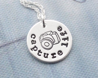 Sterling Silver Camera Necklace - CAPTUTRE LIFE (Choose to have an add on pearl or crystal)