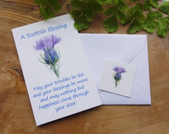 Scottish Blessing Small Card // New Home Thistle Card // Flower of Scotland // Gift Card // Scottish // Wallet - Purse - Pocket Card