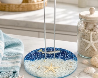 Echter Seestern und Muscheln mit künstlichem Fisch Handtuchhalter, echte Muscheln, Strandküchendekor