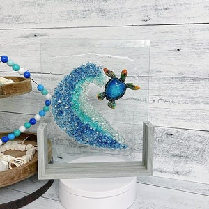 Blue Sea Turtle Tabletop Art, Coastal Home Decoration, Coastal Table Art, Seashell Table Art, Seashell Decor,