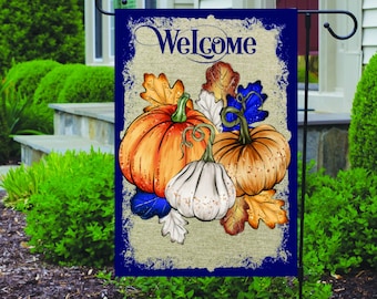 Welcome Teal Fall Pumpkin Garden Flag, Yard Decoration, Front Door Home ...