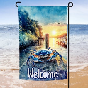 Maryland Blue Crab Garden Flag, Blue Crab yard decoration, Dock Front Door Home Decor, Beach home decor, Cottage decoration,