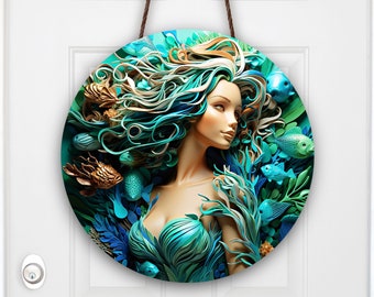 Mermaid 3 Demensional Look doorhanger, Coastal wreath, Summer door decor , Everyday front door decoration, Beach decoration,