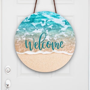 Welcome Beach Surf House doorhanger, Coastal Seashell Door Hanger, Summer Beach House door decor, front door Beach, Beach decoration,