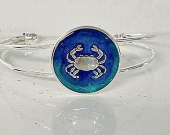 Coastal Crab Cuff Bracelet, Beachy Silver Crab Charm Cuff Bracelet, Split Cuff Bracelet,