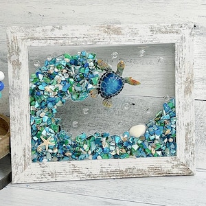 Sea Turtle Wall Art Picture, Beach Home Decor, Coastal Home Decoration, Coastal Wall Art, Seashell Wall Art, Seashell Decor,