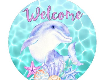 Dolphin Summer Sign, Wreath Attachment, Summer sign, Beach decoration, Coastal sign,