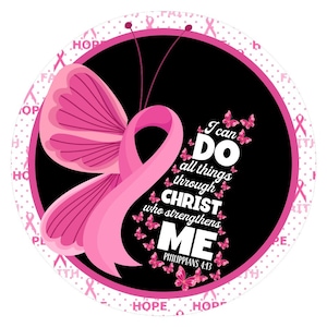 Inspirational Breast Cancer Metal Wreath Sign, Pink Ribbon Butterfly Breast Cancer wreath attachment, Cancer awareness,