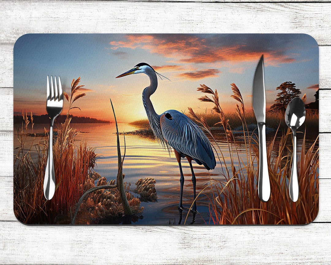 Blue Heron in the Marsh Placemats Beach Table Decor Nautical Etsy