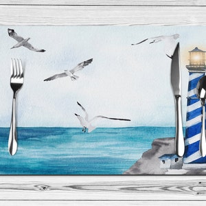 Set of 2 Lighthouse Coastal Table Placemats, Coastal table decor, Beach table decoration, Beach Kitchen Table Decor,