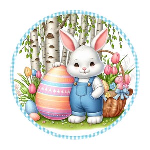 Boy Bunny in Blue Overalls Sign, Summer sign, Spring wreath attachment, Spring decoration, summer decor, Wreath decor
