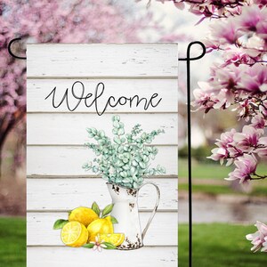 Lemon and Eucalyptus Farmhouse Garden Flag, Welcome Outside Decoration, Country Rustic Yard Sign,