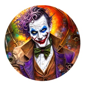 Steampunk Joker Halloween Sign, Wreath Attachment, Halloween decoration, Happy Halloween Sign, Trick or Treat Wreath decor,