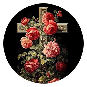 Cross with Pink Roses Religious Sign, Easter Sunday Cross Sign, Wreath Attachment, Wreath Supplies,